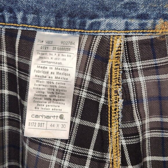 Carhartt Mens 44x30 B172 DST Straight Leg Flannel Lined Medium Wash Jeans Blue - Picture 6 of 9